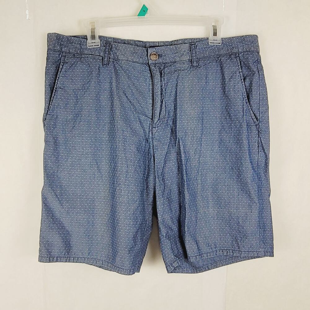 Johnnie-O blue chambray cotton stretch diamond print shorts Size 36 Golf Preppy